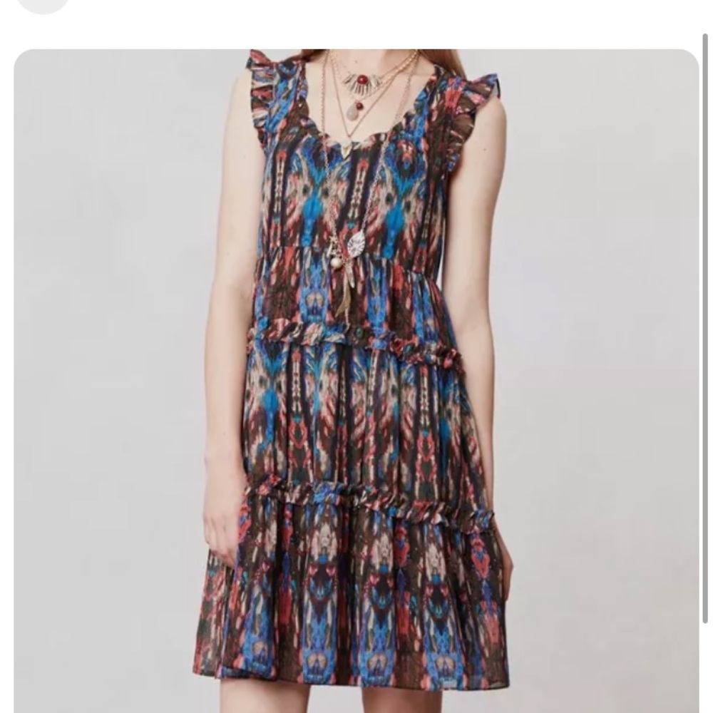 Anthropologie Lili's Closet Sibylline Boho Mesh Sleeveless Ruffle Dress Size M